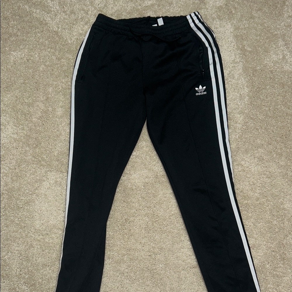 Adidas Women’s Black Joggers with White Stripes UK 8 XS